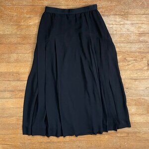 Vintage Frank Usher Pleated Skirt Size XS 24" Waist 1970s Black Crepe Sheer Midi